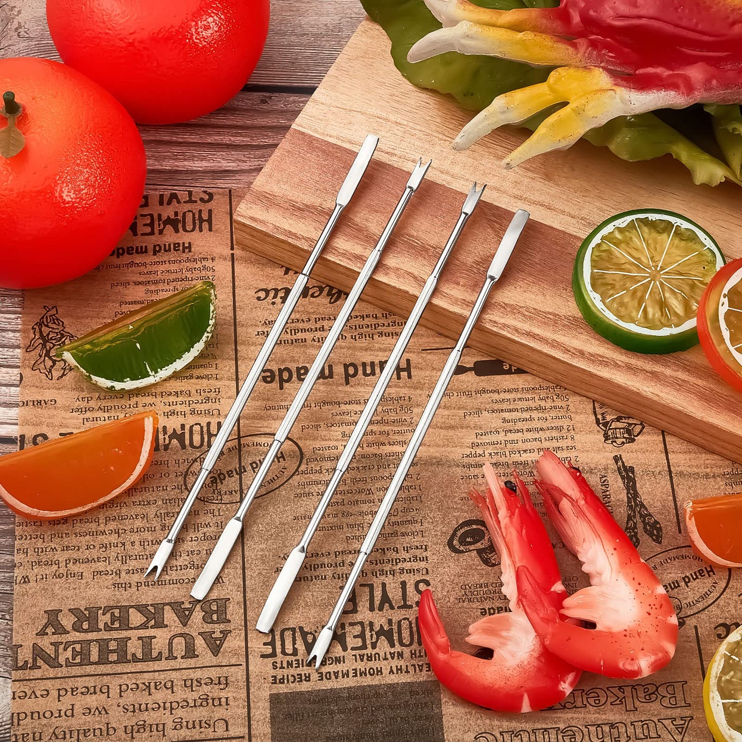 Yaomiao 100 Pcs Stainless Steel Seafood Forks Set Silver 6.8 Inch Crab Forks Seafood Tools Crab Legs Utensils Picks for Eating Lobster Leg Shrimp