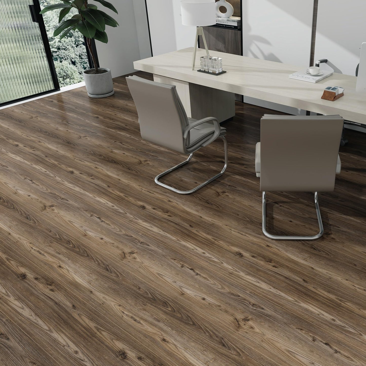 Lareko Peel and Stick Floor Tile – 197" Length 12" Width Roll - Dark Brown Self-Adhesive Vinyl Flooring Waterproof, Wide Wood Plank for Easy Installation, Bedroom, Kitchen (16 Sq.Ft