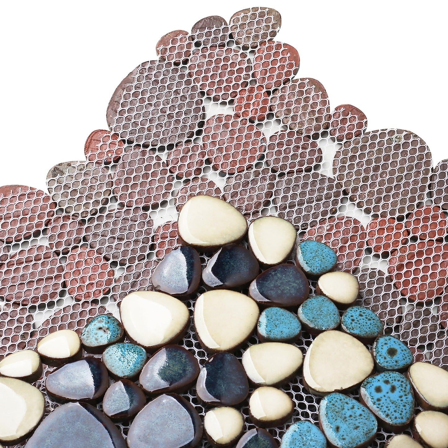 Primoon Pebble Tiles 5 Sheets, Aqua Teal Blue Mosaic Tiles for Accent Wall Backsplash, Pebble Tile for Bathroom Shower Floor