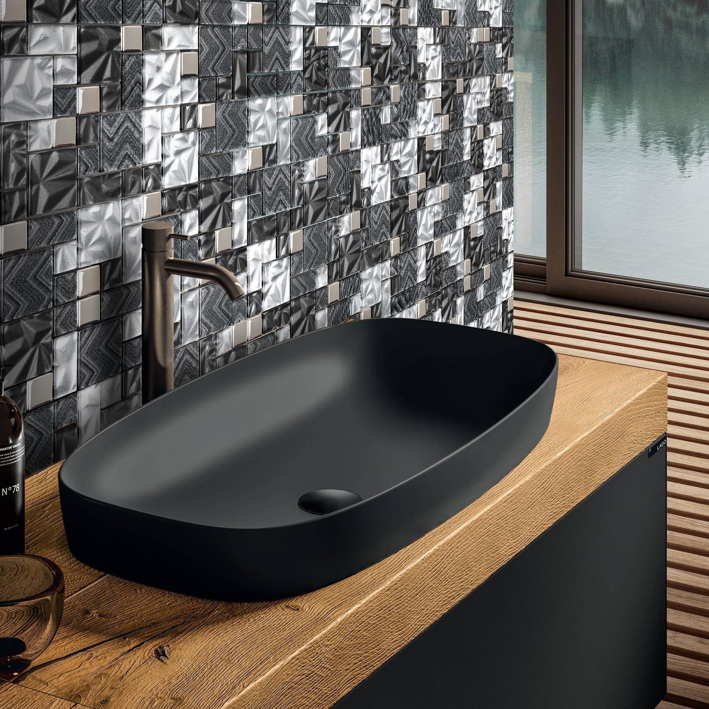 Elephantile Black & White Glass Tiles Kitchen Bathroom Wall Backsplash Mosaic Versailles Pattern [Set of 5]