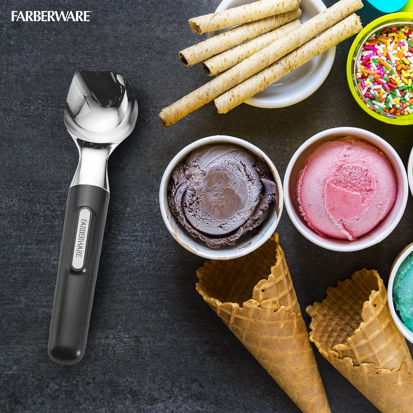 Farberware Professional Ice Cream Scoop, Comfortable Handle, Heavy Duty, Professional Grade Scooper, Get Perfect Shape Scoops, Great for Spooning Frozen Hard Gelato and Sorbet, Cookie Dough, Melon