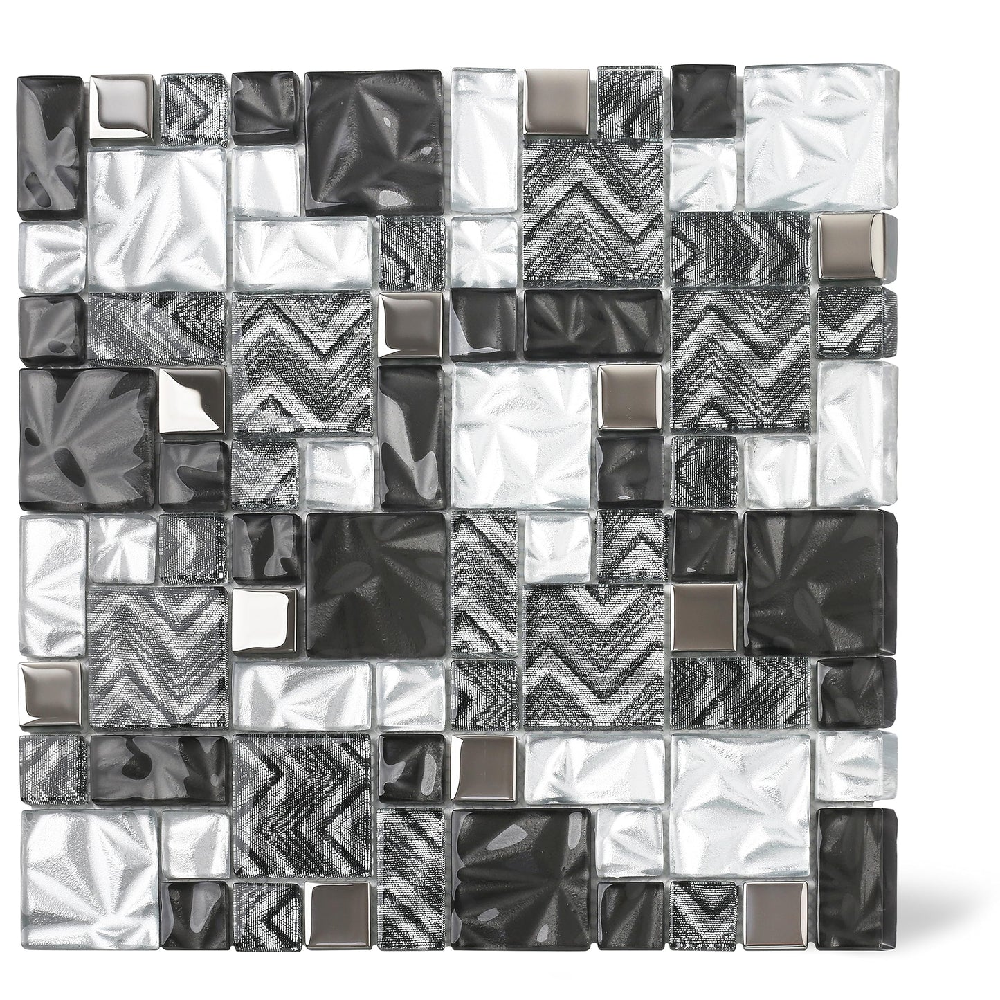 Elephantile Black & White Glass Tiles Kitchen Bathroom Wall Backsplash Mosaic Versailles Pattern [Set of 5]