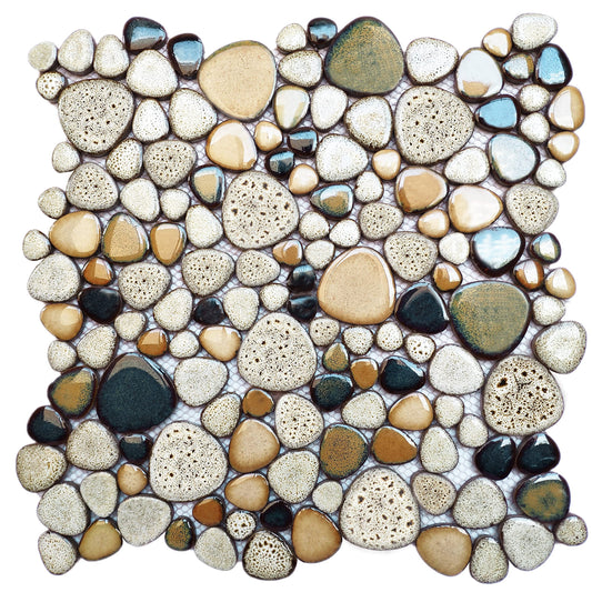 Parrotile Pebble Shower Floor Tile Bathroom Beige Wall Backsplash Mosaic Tiles (5 Sheets)